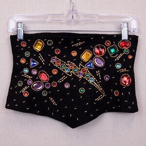 Vintage 80s Cache wool black embellished corset waist belt-6